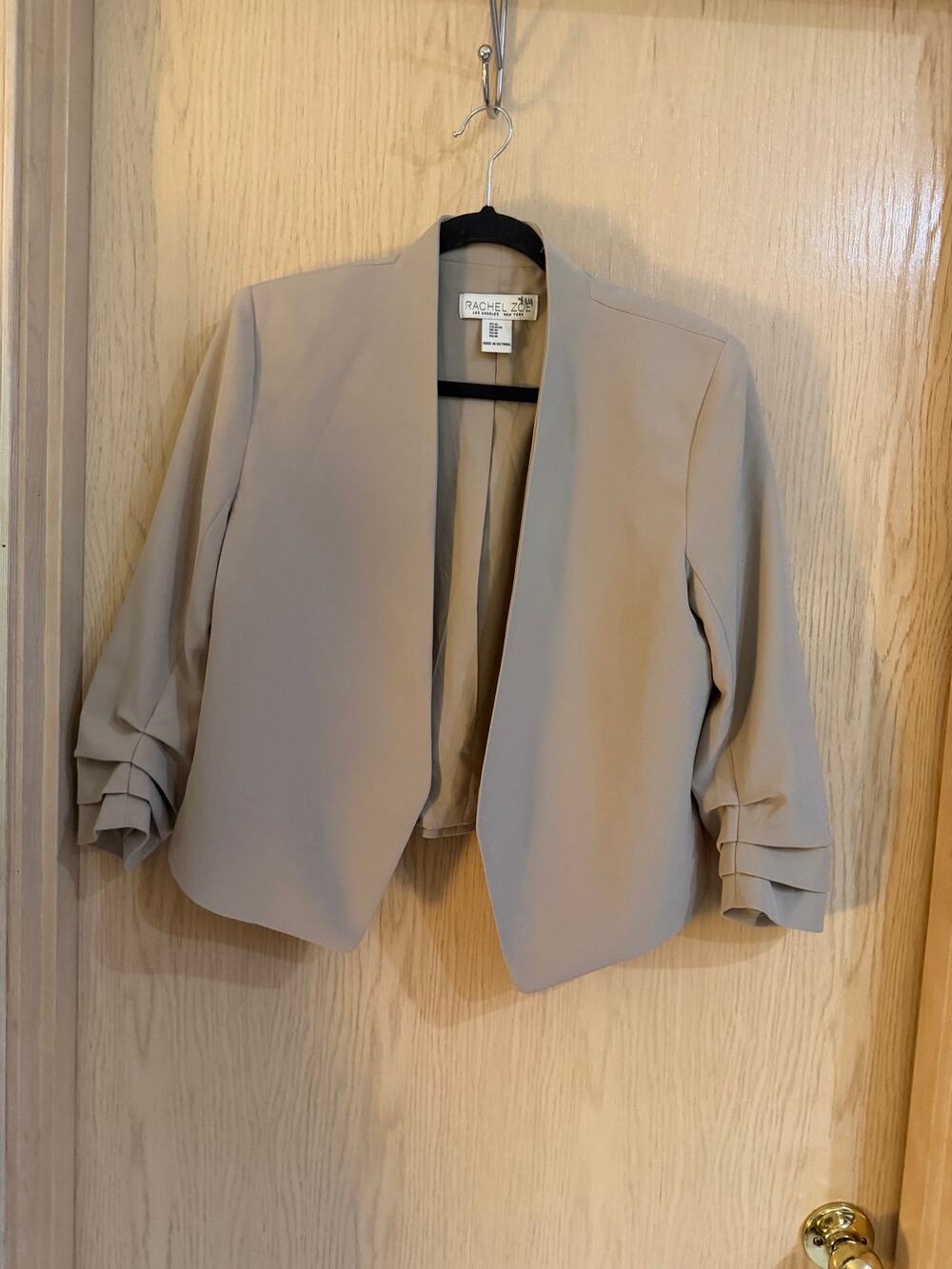 Rachel Zoe Women’s Medium Beige Open Front Ruched Sleeve Blazer